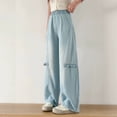 thumbnail image 5 of EnJoCho Girls Denim Jeans Wide Leg High Waist Elastic Waist Side Bow Lightweight Trousers Thin Bottoms Sizes 8-16 Summer Holiday Cute Casual Fashion Daily Wear, 5 of 9