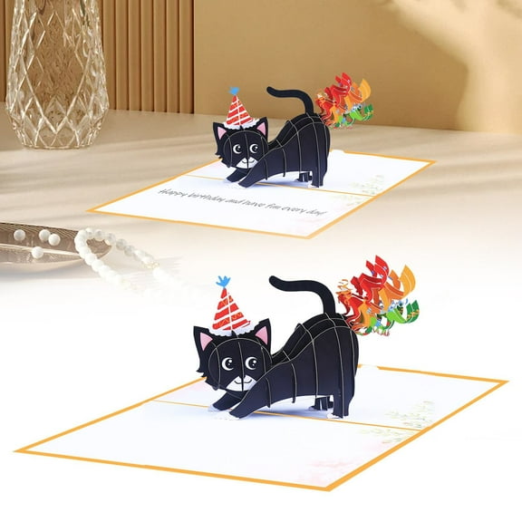 Clearance Greeting Card under $5,Up 3D Fun Birthday Card With Rainbow Fart Cute Cat Birthday Card