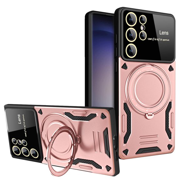 Allytech Magnetic for Samsung Galaxy S23 Ultra 5G Case [Compatible with Magsafe] with Stand, Built-in Camera Lens Protector Military Drop Protection Men Cover for Samsung S23 Ultra 5G 6.8", Rosegold