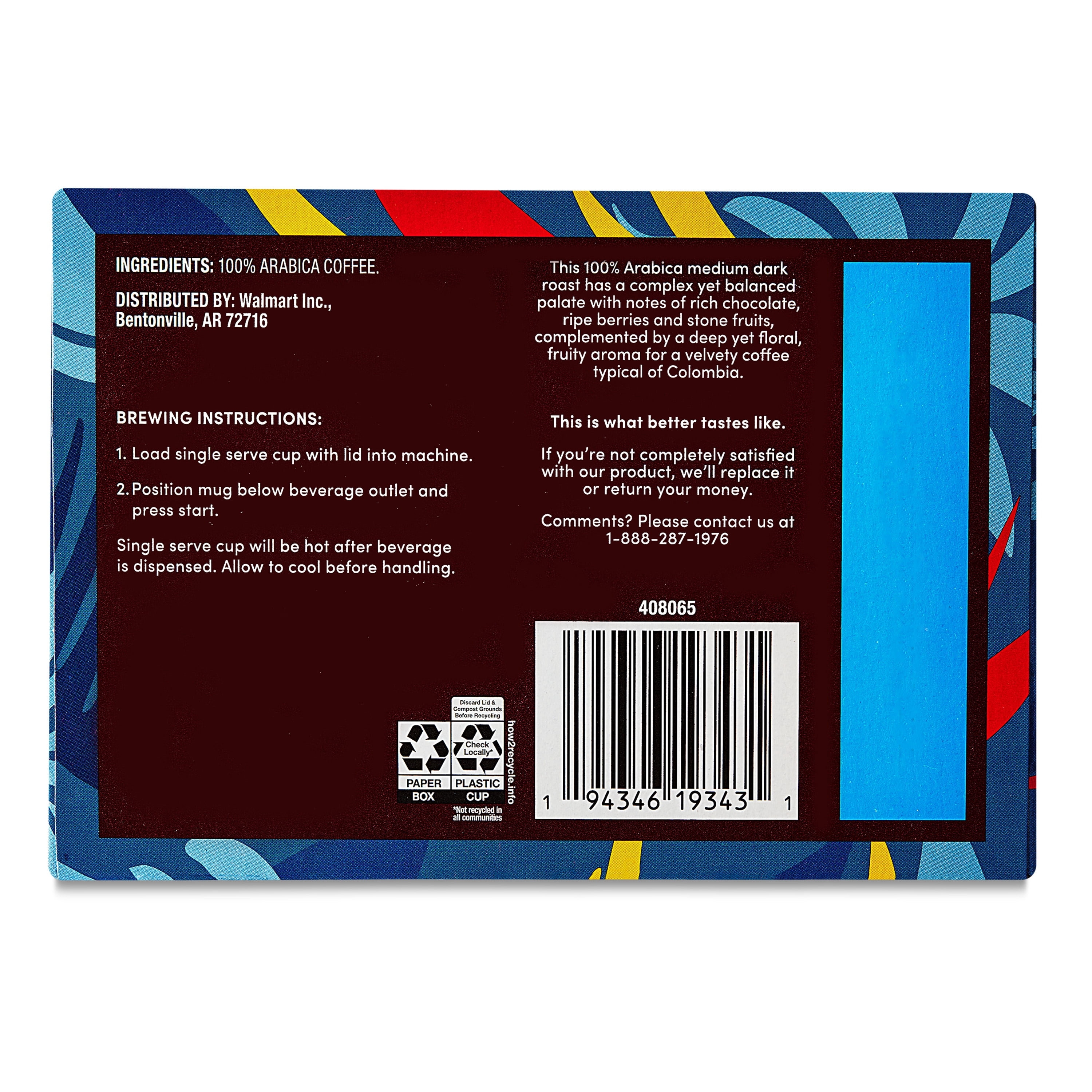 (3 pack) bettergoods Single Origin Colombia Coffee, Medium Dark Roast, Single Serve Cups, 0.42 oz, 12 Count