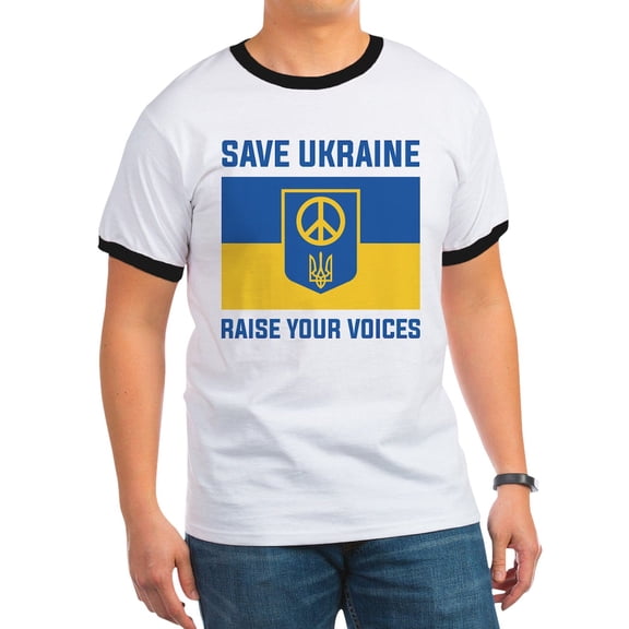 CafePress - Save Ukraine Raise Your Voices Ringer T - 100% Cotton Ringed T-Shirt