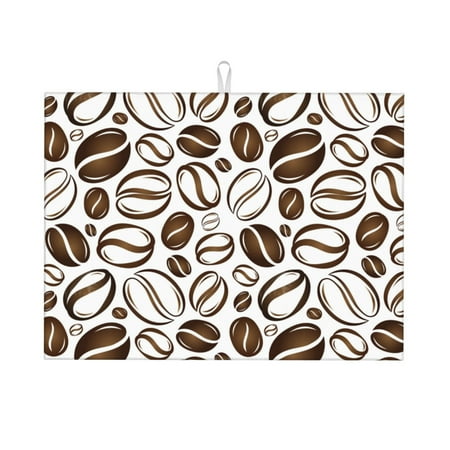 

Dish Drying Mat Brown White Coffee Bean Print Highly Absorbent Microfiber Drying Mat Kitchen Counter or Sink Drawer Liner 18x24 Kitchen Drying Mat Coffee Mat Kitchen Essentials