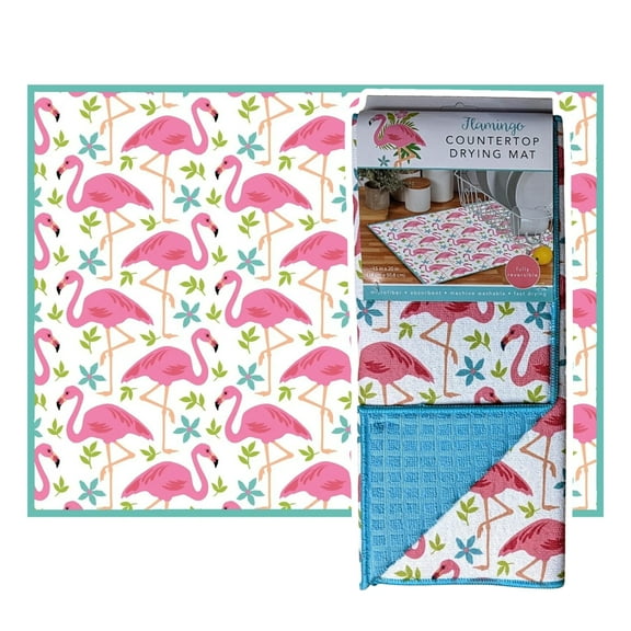 FLAMINGO Microfiber Countertop Dish Drying Mat, Machine Washable by Kay Dee
