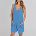 thumbnail image 5 of Mrat Elastic Waist Overalls 1/2 Length Womens Summer Casual Sleeveless Straps Rompers Loose One-Piece Jumpsuit Shorts Overalls with Pockets Office Pants S-49 Sky Blue L, 5 of 9