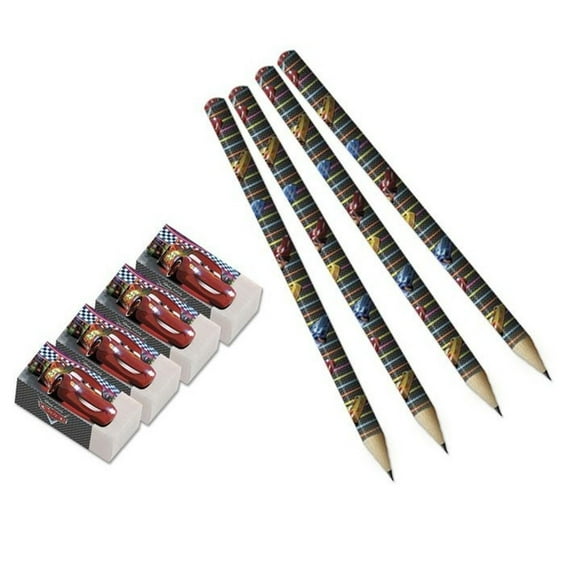 Cars Jeu de Crayons et Gommes de Caractères (Pack de 4)