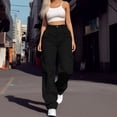 thumbnail image 2 of Womens Daily Casual Solid Pants Rompers for Women Casual Plus Size Color 4 Pockets Elastic Womens Casual Dress Pants for Summer Waist Pants Long Trousers Cargo Pants, 2 of 5