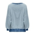 thumbnail image 5 of Sweatshirts for Women, Yigetop Women's Oversized Sweatshirt Knit Striped Long Sleeve Crewneck Casual Loose Pullover Tops Crew Neck Sweatshirts Women, Sky Blue, S, 5 of 6