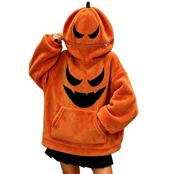 SJLDQY Boys' Halloween Hoodies Cute Pumpkin Zip Up Hood Mask Hooded Sweatshirts with Pocket Hallowmas Graphic Long Sleeve Pullover Tops for Boys