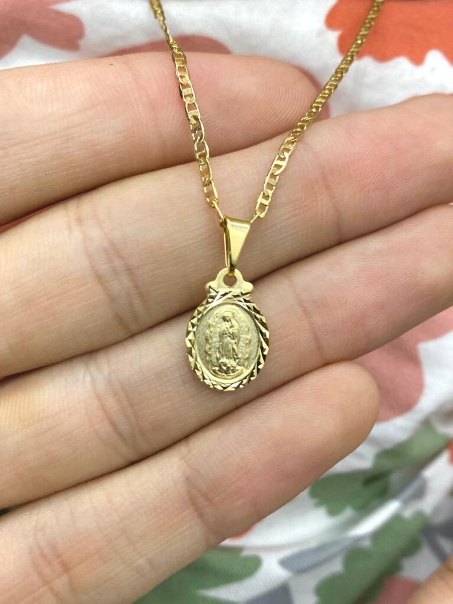Primejewelry269 14 karat Gold Filled Virgen de Guadalupe Pendant Necklace Chain, 16"