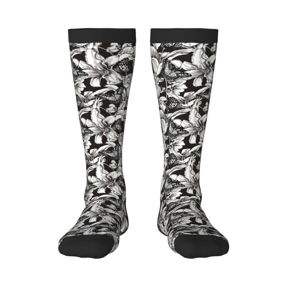 Hirioo Lilies Flowers for Adult Stockings Breathable Sock Non-Pilling,Contrasting Color Design