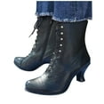 thumbnail image 4 of YLYL Women Vintage Victorian Boots 70s Lace up Cone Heel Side Zipper Witch Mid-Calf Costume Shoes, 4 of 7