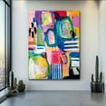 thumbnail image 4 of Hand-Painted Oil on Canvas - Modern Abstract Multicolor Wall Art in Pink, Green, Blue, Yellow, Black, White, Brown, Red, Golden - Frameless Contemporary Decor for, 4 of 7