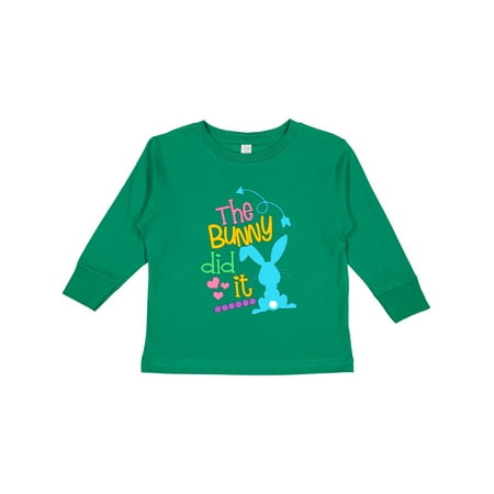 

Inktastic The Bunny Did It Easter Humor with Blue Bunny Silhouette Boys or Girls Long Sleeve Toddler T-Shirt