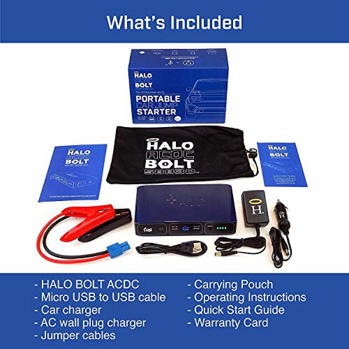 Halo Bolt 58830 Mwh Portable Phone Laptop Charger Car Jump Starter with AC  Outlet - Blue Graphite