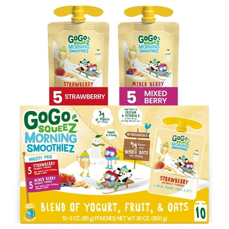 (10 Pack) GoGo squeeZ Morning SmoothieZ Variety Pack Smoothie Pouches, 3 Oz, 10 pack