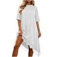 thumbnail image 4 of Ovbmpzd Mini Women Summer Dresses A-Line Flowy White Sundress Dresses Casual Crew Neck Elbow-Length Dresses Women'S Summer Dresses,S, 4 of 6
