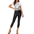 thumbnail image 3 of INSPIRE CHIC Women's Clubwear Short Sleeve Shiny Metallic Top M Silver, 3 of 6