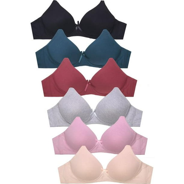 247 Frenzy 24F-BR4242N4-36B Women Essentials Mamia Full Coverage Wire-Free  Cotton Blend Bras, Assorted Color - Size 36B - Pack of 6 