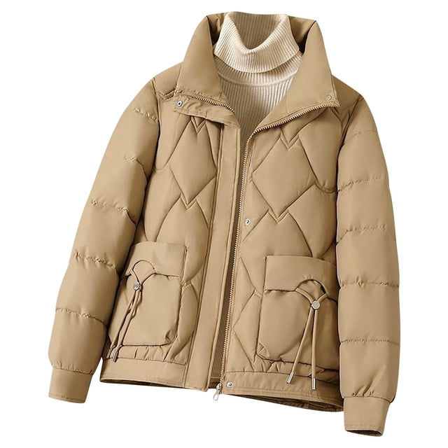 Wensltd Quilted Jackets for Women Basic Zip-Up Comfortable Cotton Padded Jacket Winter Warm Clothes
