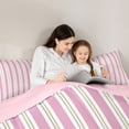 thumbnail image 4 of Manfei Classic Stripe Full Size Comforter Sets,Modern Geometric Bedding Comforter Set, Blush Pink White, Pink Reversible 3 Pieces, 1 Comforter and 2 Pillowcases, 4 of 6