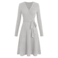 thumbnail image 2 of Zedker Sweater Dresses for Women 2025 Fall Winter Tie Waist Pleated Knit Dress Long Sleeve Fashion V-Neck Sweater Dresses, 2 of 6