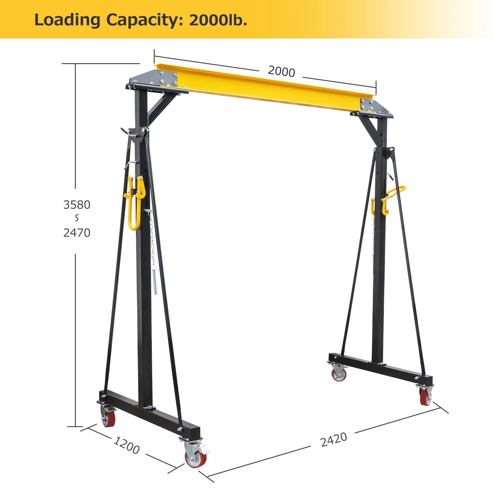 Adjustable Gantry Crane - 1 Ton (2200Lbs) Capacity Portable Hoist with Height Adjustable from 97" to 141" - Perfect for Factories, Construction Sites, Warehouses, and Car Repairs