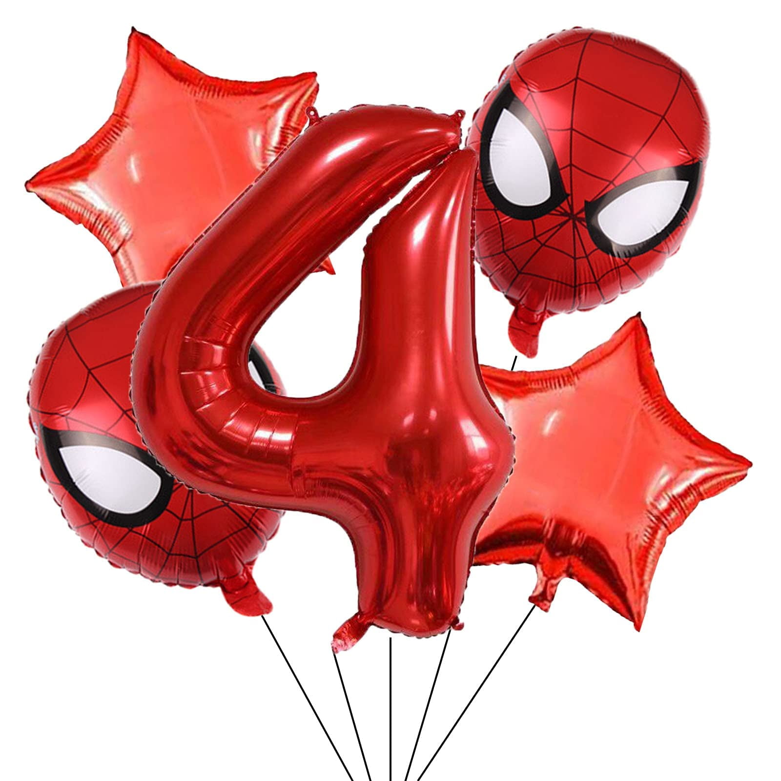 Superhero Spiderman 4th Birthday Decorations Red Number 4 Balloons ...