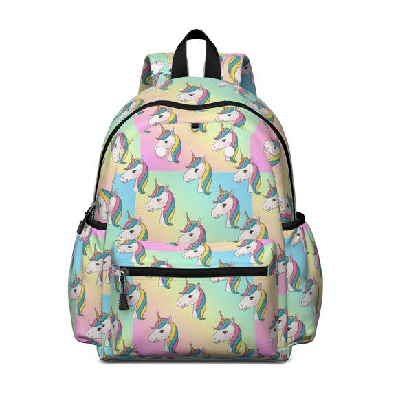 Unicorn and Head Pink Pattern Cute School Backpack with Padded Back and Adjustable Shoulder Straps 13.4"x11"x4.7"