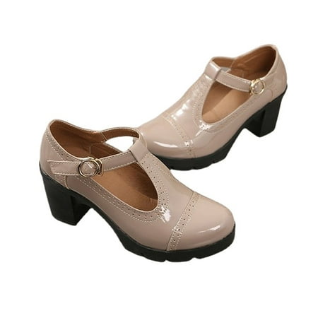 

Women s Classic T-Strap Platform Mid-Heel Square Toe Oxfords Dress Shoes