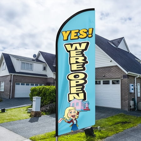 QSUM Open Themed Swooper Flag 8 FT Open Signs Featehr Flag Open Advertising Feather Flag Banner for Store Sales (Blue)(Flagpole NOT Included)