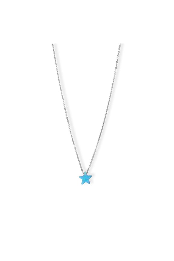 Women's .925 Sterling Silver 16" + 2" Synthetic Opal Star Necklace