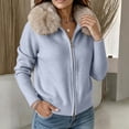thumbnail image 6 of IUYRTFE Women Zip Up Jacket Faux Fur Collar Knitted Cardigan Short Coat for Autumn Winter Casual Wear, 6 of 7