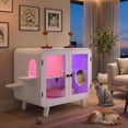 thumbnail image 5 of Cat Hidden Litter Box Enclosure with RGB LED Light, Cat House with Stairs & Pom-Pom Toys, Glass Door Cat Washroom Cabinet with Litter Leak Walkway, White, 5 of 10