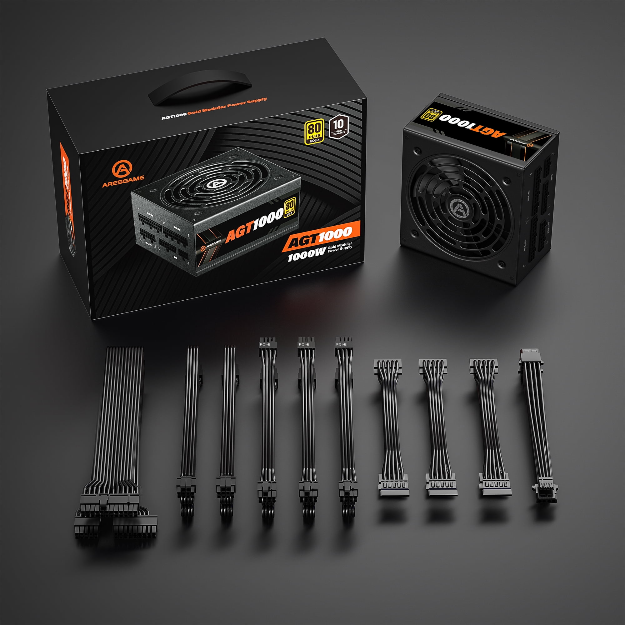 ARESGAME Power Supply 1000W, 80+ Gold Certified, Fully Modular, ATX Gaming PSU, 10 Year Warranty (AGT1000)