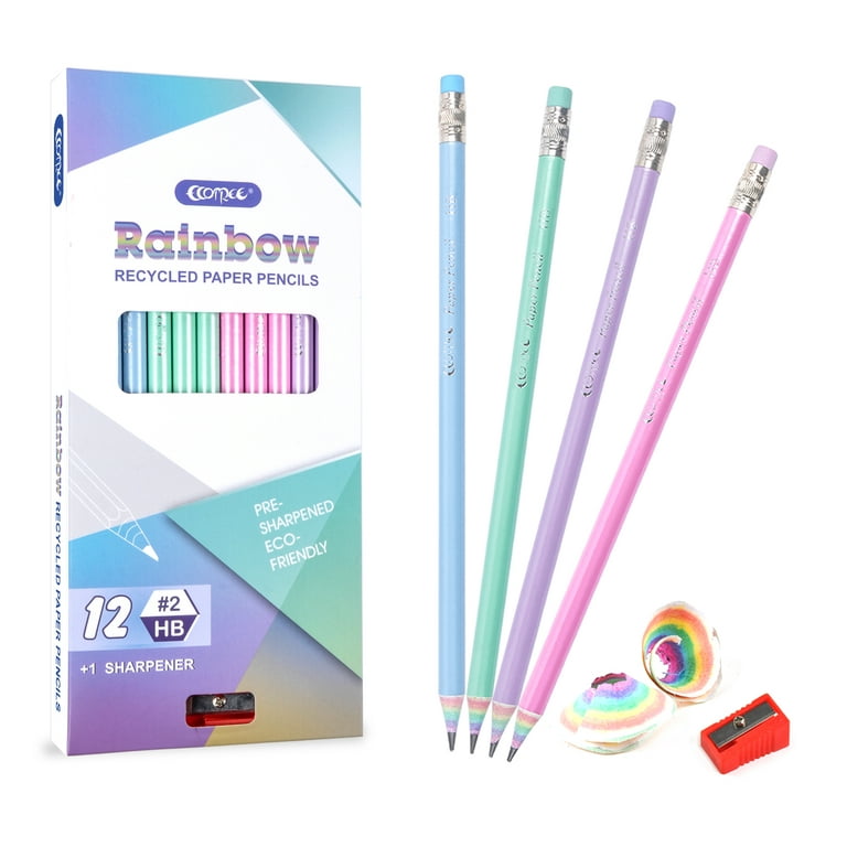 Nicpro 12PCS Pencils #2, HB Rainbow Colored Paper Pencils, Pre-Sharpen
