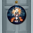 thumbnail image 2 of Happy Halloween Vampire Australian Shepherd BOO with Pumpkins Fun and Spooky Round Wood Sign Aussie Dog Lover Gifts Hanging Wall Home Decor - 00018, 2 of 5