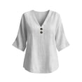 thumbnail image 7 of LEKWK Linen Tops for Women 3/4 Sleeve V Neck Casual Shirts Lightweight Loose Fit Solid Comfy T-Shirt Summer Travel Vacation Outfits, 7 of 7