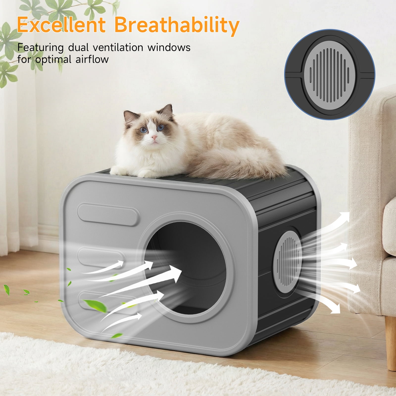 Dovov Cat House, Weatherproof Cat Shelter Camera-Shaped Cat Cage for Indoor & Outdoor Cats, Dual Ventilation Windows Cattery, Black Gray