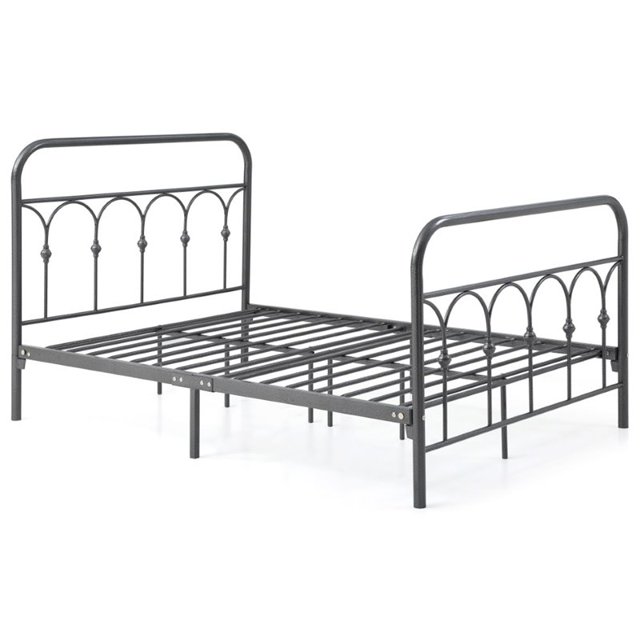Hodedah Complete Metal Queen-Size Bed with Headboard-Footboard in Charcoal