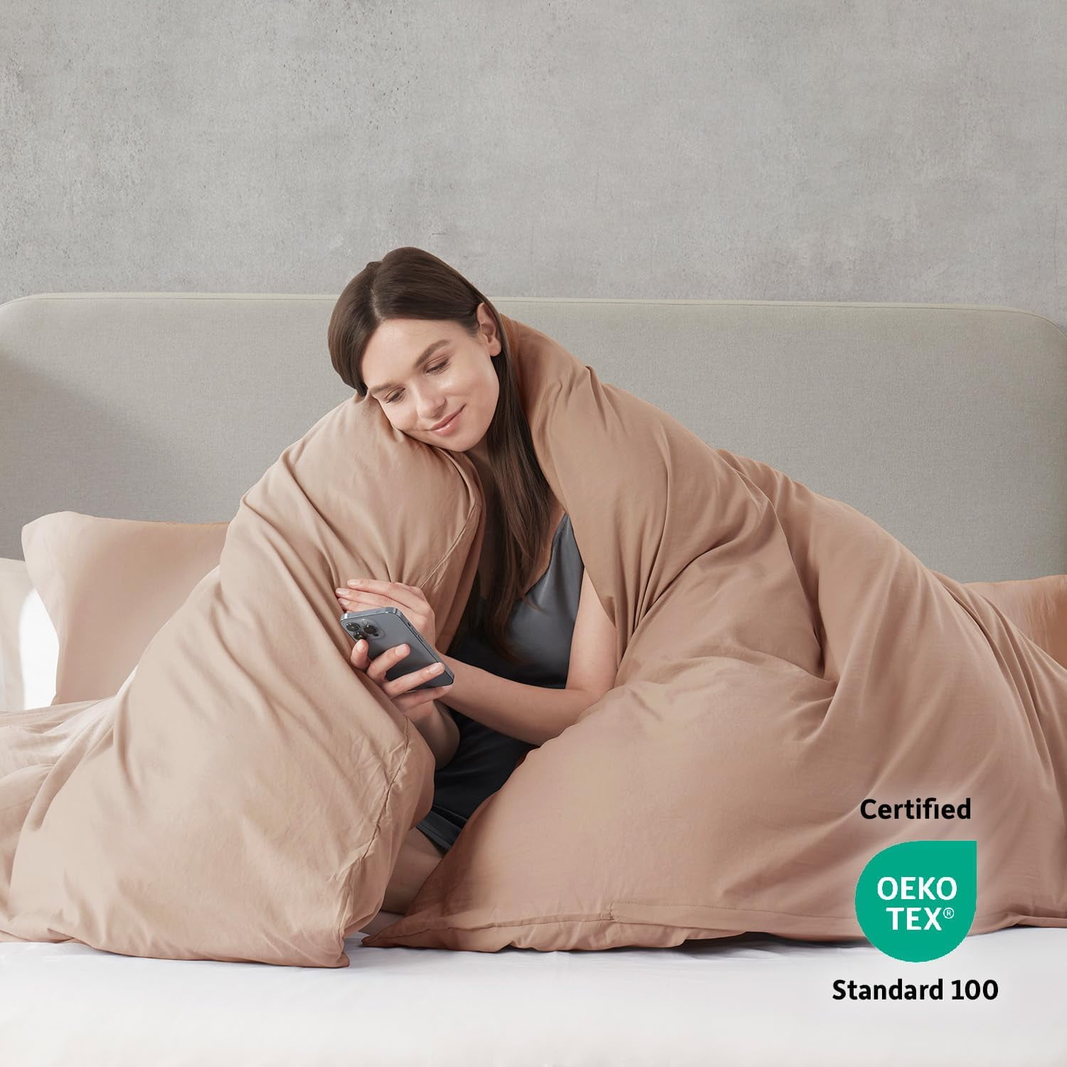 LammaLoe Duvet Cover King Size, Soft Prewashed 3-Piece Duvet Cover Bedding Set with Pillow Shams, Khaki