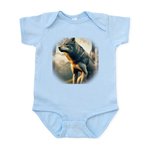 CafePress - Wolf Howling At The Full Moon Portrait Body Suit - Baby Light Bodysuit, Size Newborn - 24 Months