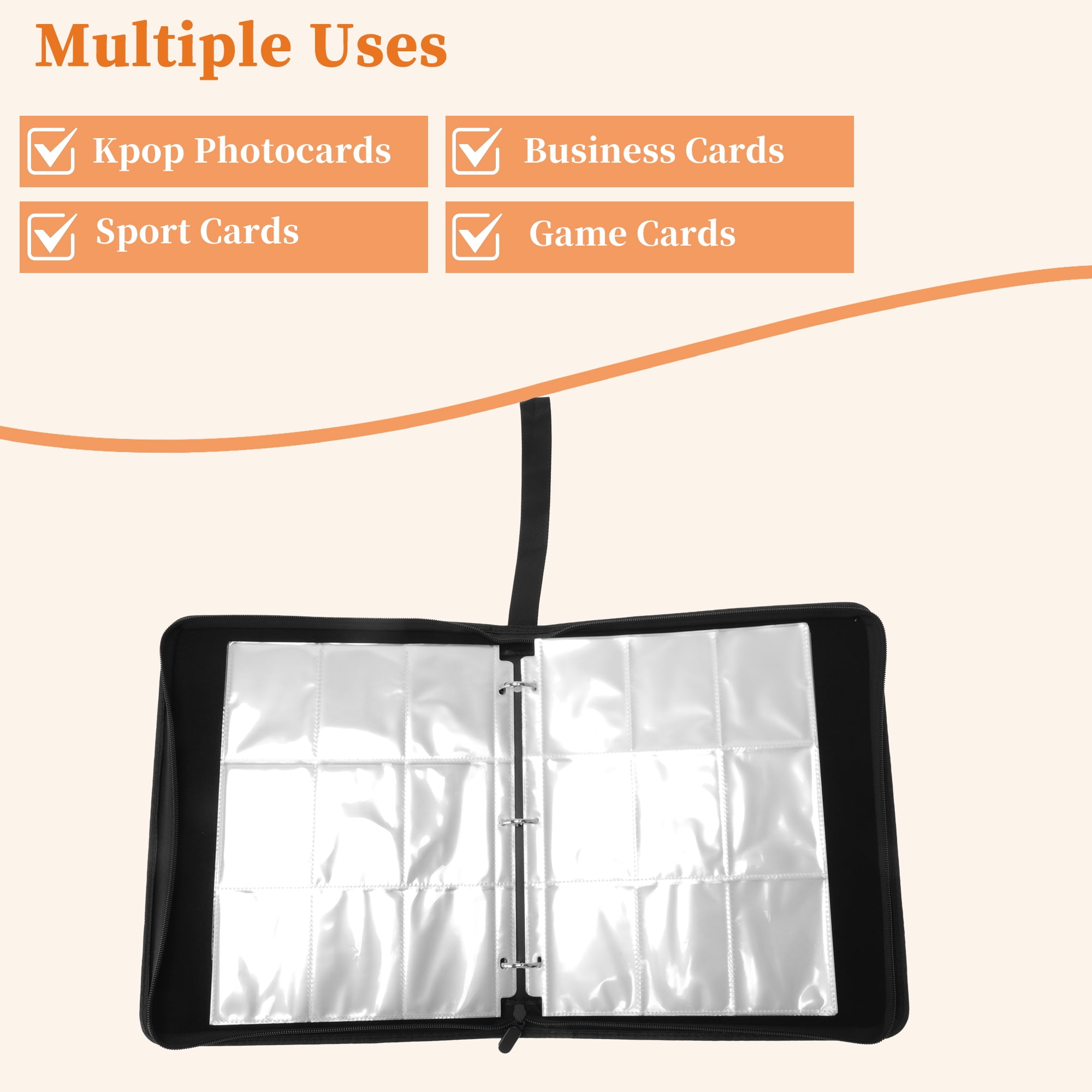 Unique Bargains Card Binder with 9 Pockets and 60 Pages for 1080 Cards Black Zip Album