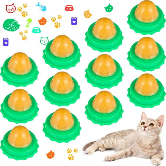 12 Pieces Cat Snacks Candy Ball Lickable Sugar Energy Ball Edible Catnip Cat Lollipop Wall Toy Kitten Sweet Treats Candy for Pet Kitten Playing Licking(Green) C9