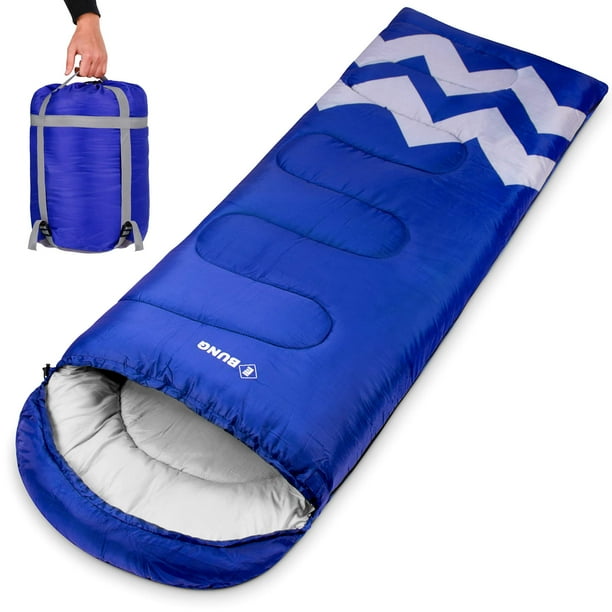 Ebung Blue/Gray Waterproof Sleeping Bag, w/Carry Bag, 29.5Wx86.6L
