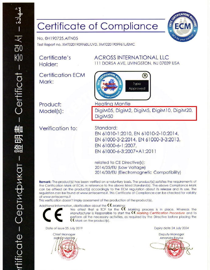 Across International DigiM 2L 300°C 1200 RPM PID Controlled Digital Heating Mantle