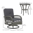 thumbnail image 2 of 3-Piece Grey Wicker Patio Bistro Set, 2 Swivel Rocking Chairs with Thick Cushions and 2-Tier Tempered Glass Coffee Table, All-Weather PE Rattan Furniture for Balcony and Porch, 2 of 7
