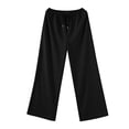 thumbnail image 4 of Mohiass Women's Wide Leg Sweatpants Straight Leg Lowrise Sweat Pants Drawstring Elastic Low Waist Pants with Pockets Black 2XL, 4 of 8
