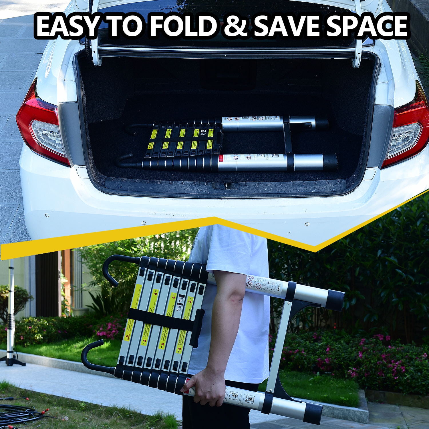 Alvantor 10.5FT Telescoping Ladder, Aluminum Collapsible Extension Ladder with Hook, Multi-Purpose Collapsible Compact Ladder for Home, RV