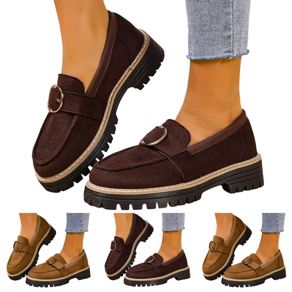 Pandaie Womens Loafers Shoes Platform Chunky Penny Loafer Lug Sole Comfortable Office Business Slip on Work Dressy Shoes Brown 6.5