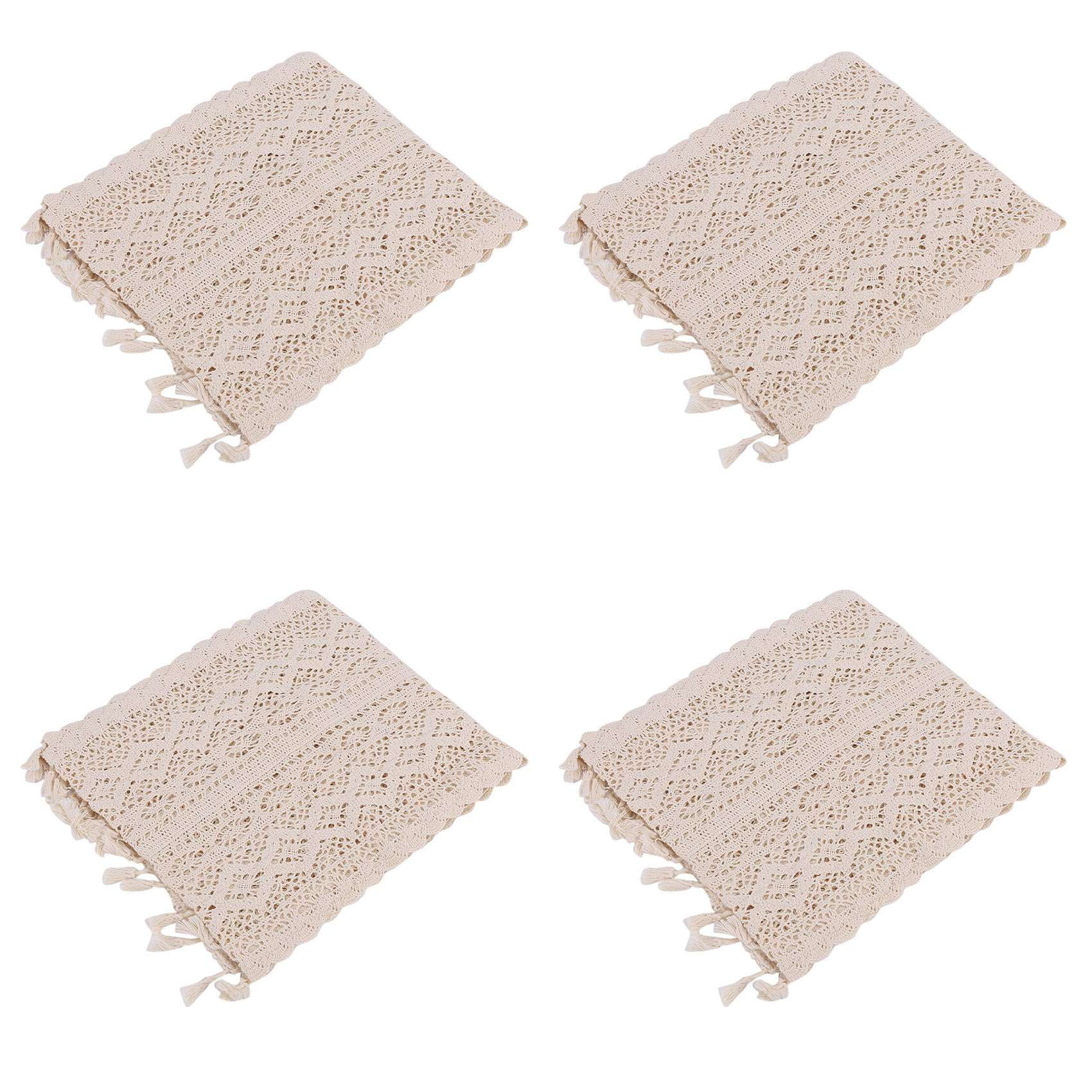4X Elegant Cream Crochet Lace Macrame Table Runner with Tassels for